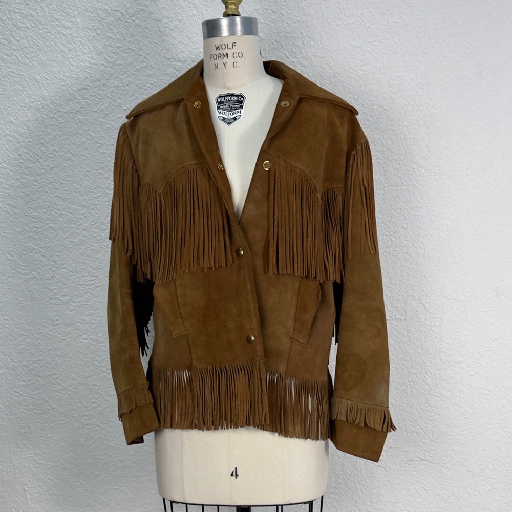 Vintage America Brown Suede Fringe Leather Jacket - Picture 2 of 12